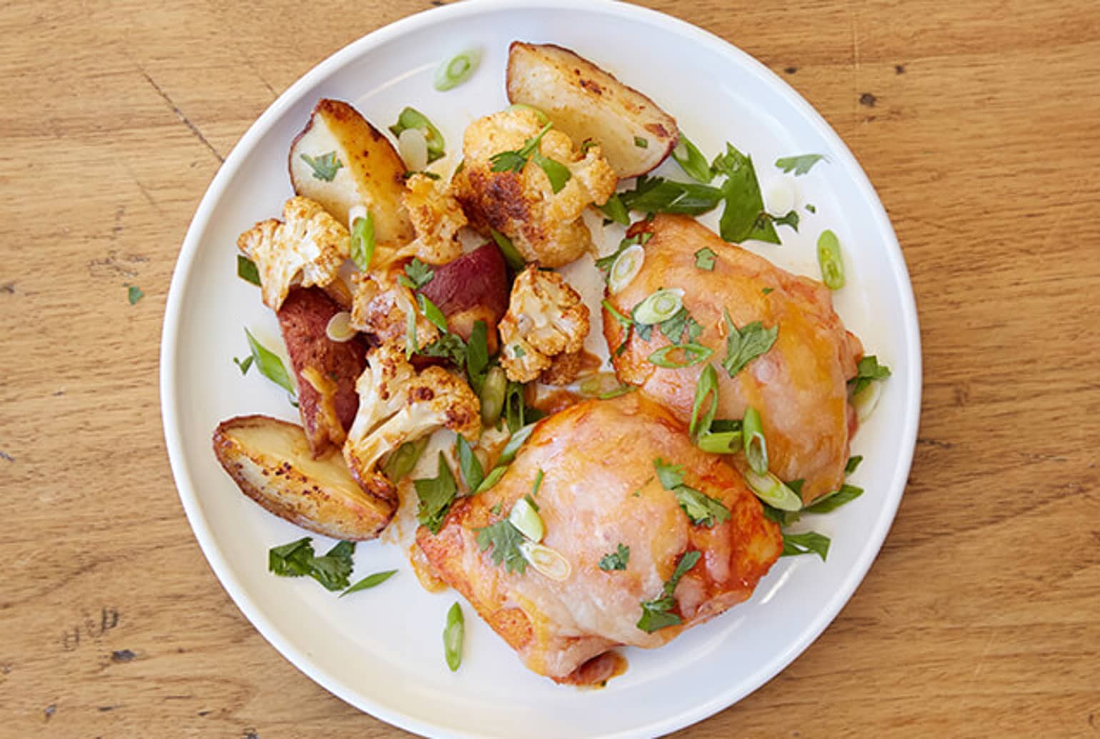 Mexican Chili-Roasted Chicken, Cauliflower, Potatoes and Cilantro